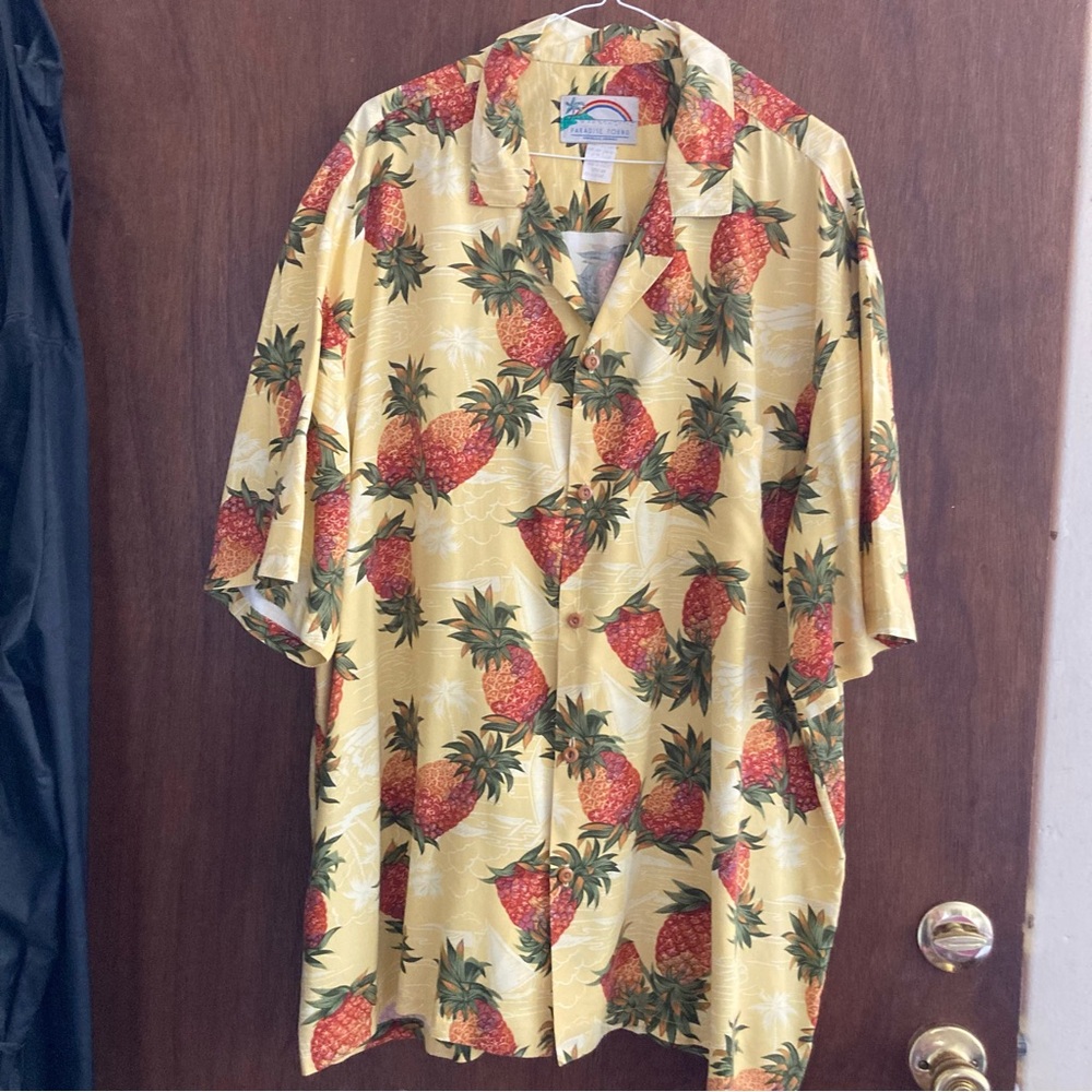 Yellow and Red Casual Button Down Shirt with Tropical Print